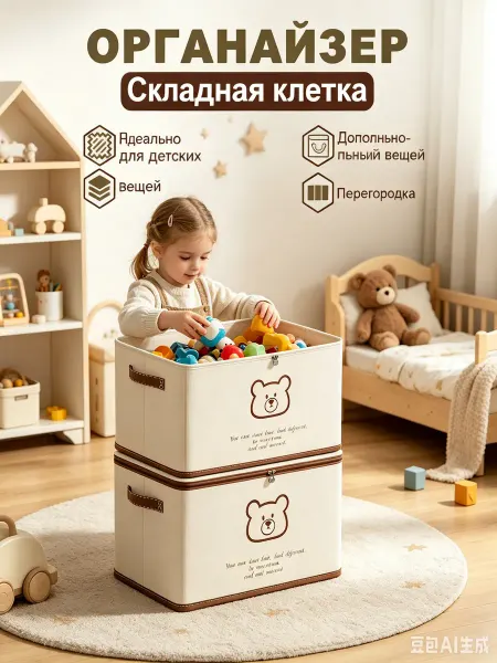 Xiaomi Органайзер для детских вещей Ми белый с мишкой, безопасный