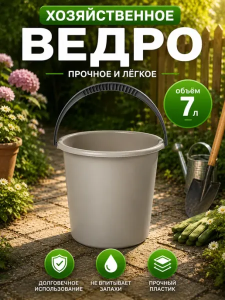Ведро хозяйственное пластиковое, 7 л