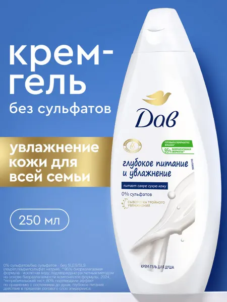 Дав Крем гель для душа женский увлажняющий бессульфатный 250 мл