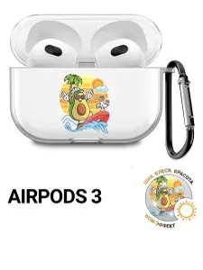 Прозрачный чехол для наушников Apple AirPods 3 / АирПодс 3 силиконовый с 3D принтом "Avocado Surfer"