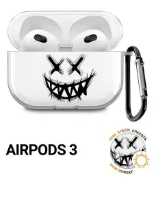 Прозрачный чехол для наушников Apple AirPods 3 / АирПодс 3 силиконовый с 3D принтом "Mad Smile"