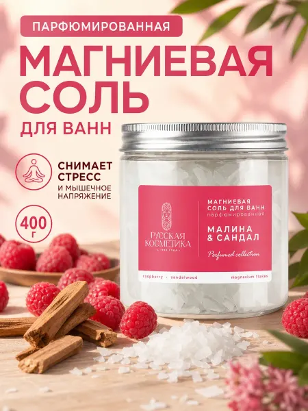 Senso Terapia Соль для ванн магниевая парфюмированная Малина и Сандал