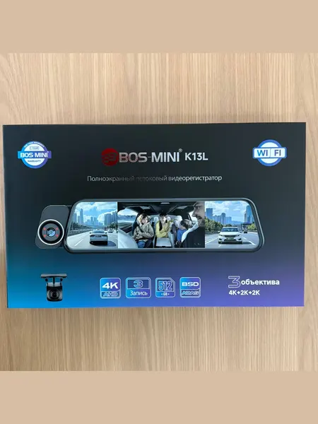 4K WiFi 3-камеры Зеркало видеорегистратор BOS-MINI K13L полный сенсорный экран