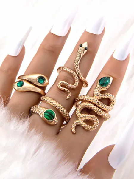ANNIKA jewelry Набор колец бижутерия змеи зеленые
