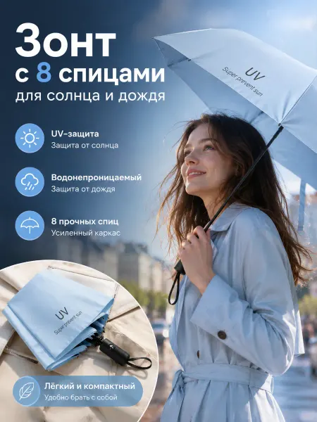 Зонт антиветер складной автомат для дождя и солнца