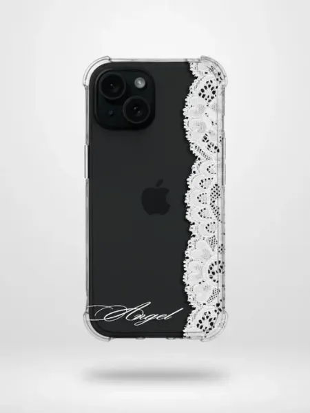 ATW Прозрачный чехол на iPhone 15 белый принт кружева pinterest