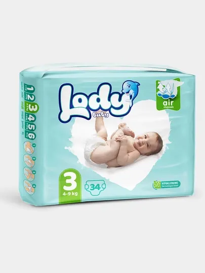 Подгузники Lody baby для детей, размер 3 (4-9 кг), 34 шт