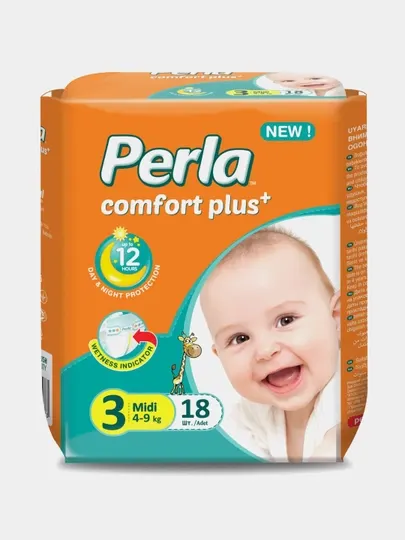 Подгузники Perla Comfort Plus Eco Midi 18 шт, размер 3, для детей 4-9 кг, универсальные