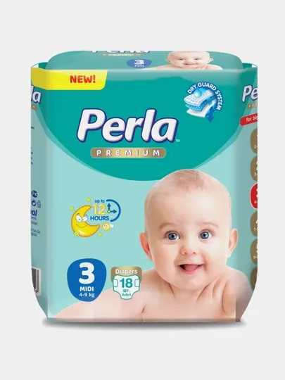 Подгузники Perla Premium Eco Midi 18 шт, размер 3, для детей 4-9 кг, универсальные