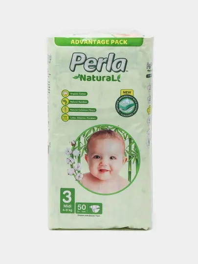 Подгузники Perla natural 3 MIDI, 4-9 кг, 50 шт