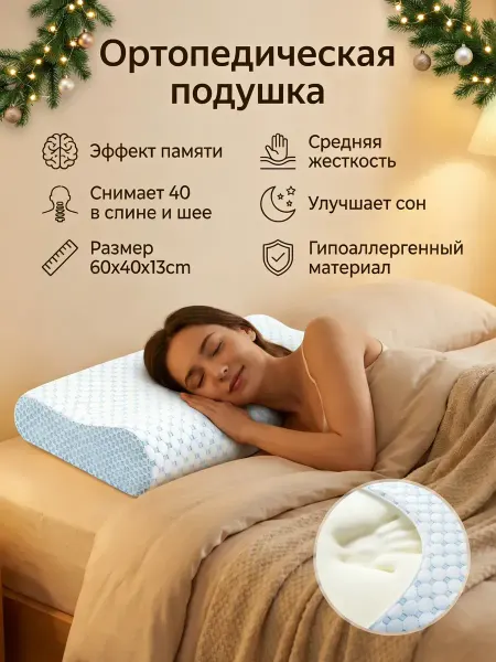 YoGuru Подушка ортопедическая для сна 60x40