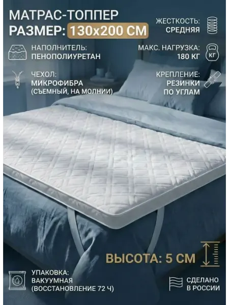 АртсонСон Матрас топпер 130х200 см беспружинный на кровать