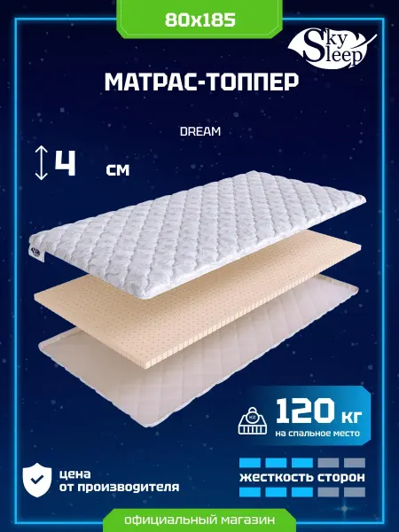 SkySleep Топпер матрас ортопедический на резинках 80x185 на диван