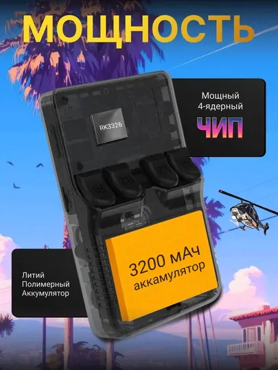 Портативная игровая консоль R36S, 64 ГБ, 3.5" IPS, ретро приставка PSP, PS1, NES, GBA