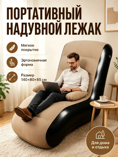 Эргономичное надувное кресло-лежак с мягкими подлокотниками