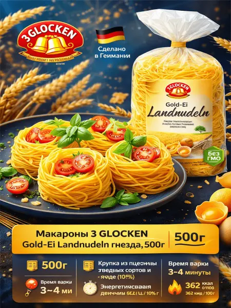 3 Glocken Макароны GLOCKEN Gold-Ei Landnudeln гнезда, 500г