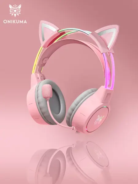 ONIKUMA Игровые наушники с ушками и подсветкой Х15 pro Cat 3.5мм