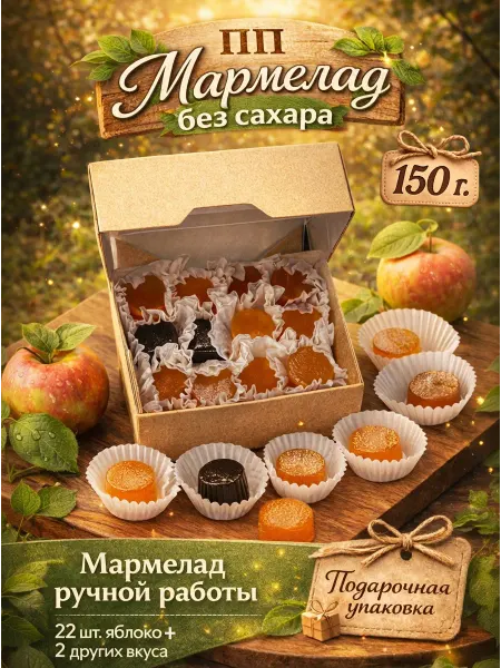 Зефирная радость Мармелад без сахара со вкусом яблока, 150 г