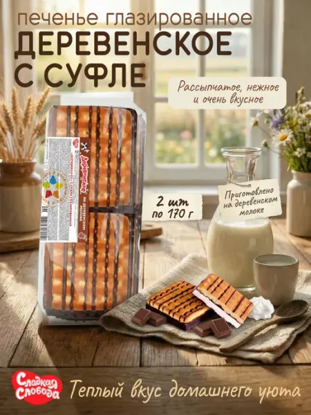 Сладкая слобода Печенье глазированное Деревенское с суфле 2 шт по 170 г