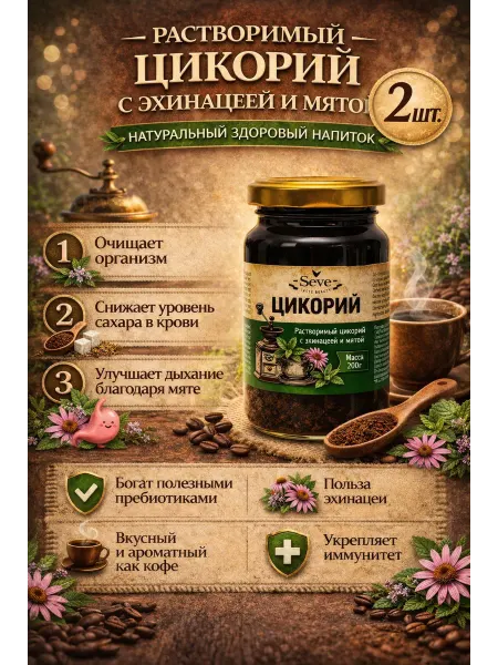 SEVE Цикорий жидкий с эхинацеей и мятой, 2 шт. по 200 г