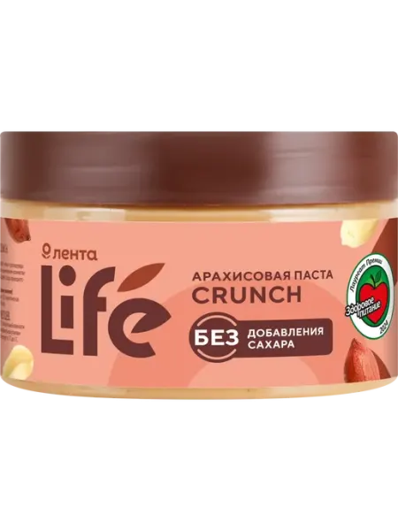 Паста арахисовая ЛЕНТА LIFE Crunch, 250г