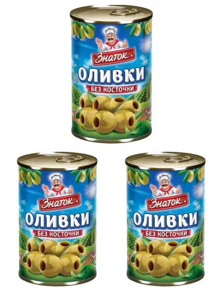 Знаток Оливки без косточки, 280 грамм, 3 штуки