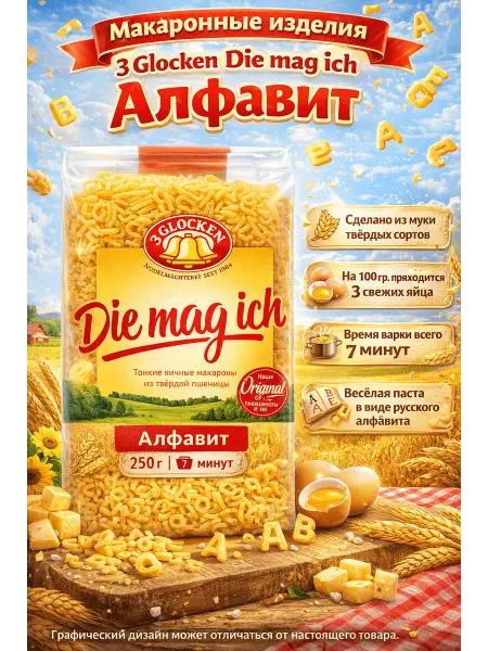 3 Glocken Макаронные изделия Die mag ich Buchstaben