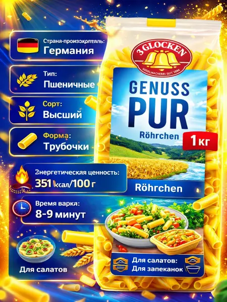 3 Glocken Макаронные изделия Rohrchen 1 кг