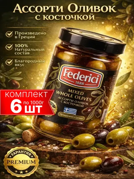 Federici Оливки с косточкой Каламата Ассорти 6шт по 300г
