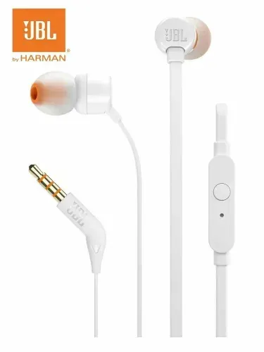 Наушники JBL T110, проводные с микрофоном, вакуумные, 3.5 мм, для смартфона и ноутбука, белый