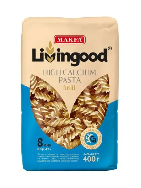 Livingood Макароны с высоким содержанием кальция FUSILLI 400 г