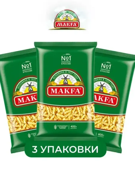 Макфа Макароны Косички, 400 г, 3 штуки
