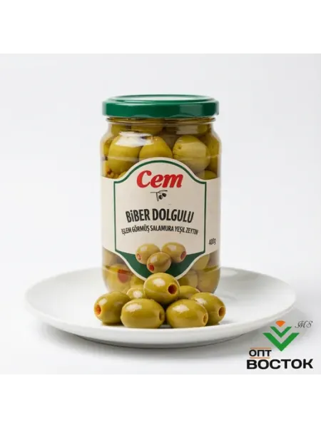 Sosero BiberDolguluYesilZeytin оливки с фаршированным перцем 400г