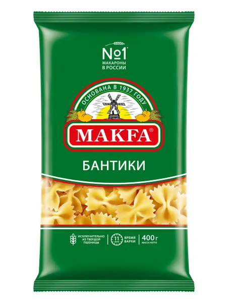 Makfa Макароны бантики высший сорт, 400г x 2 шт