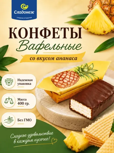 Сладонеж Конфеты вафельные Со вкусом ананаса 400г
