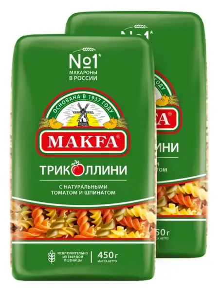 Makfa Макароны спиральки "Триколлини", 2 шт. по 450 г