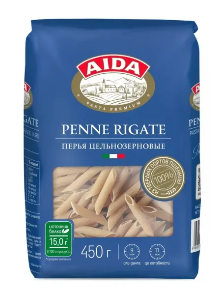 AIDA Макароны цельнозерновые Penne Rigate Перья 450г