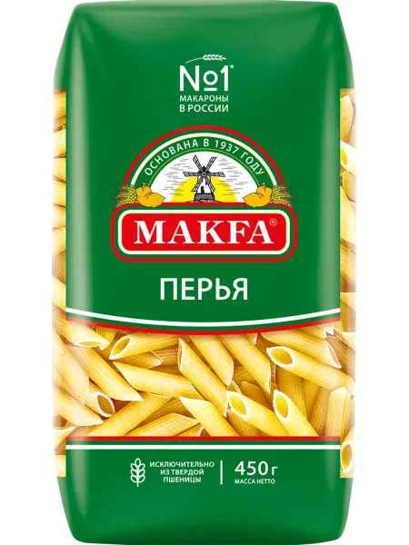 Makfa Макароны Перья любительские высший сорт, 450г, 1шт