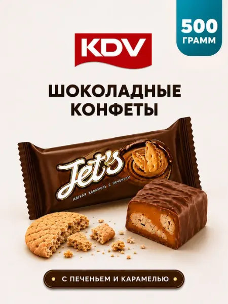 KDV Конфеты шоколадные Джетс с печеньем и карамелью 500 г