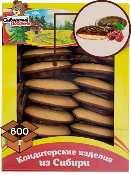 Сибирский Добрыня Печенье Бискви-Шок с желе со вкусом черешни, 600 г