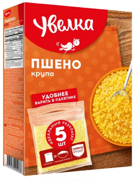 Увелка Пшено шлифованное в варочных пакетиках, 5 штук по 80 грамм