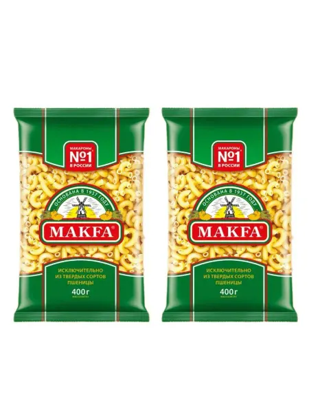 Makfa Макароны Макфа Рожки, 2 шт по 400 гр