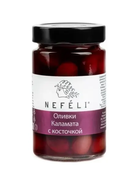 Nefeli Оливки Каламата с косточкой продукт Греция 300 мл