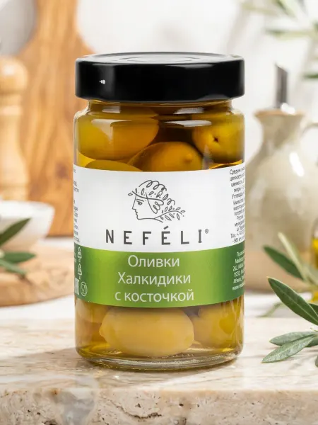 Nefeli Оливки Халкидики Греция с косточкой продукт 300 мл