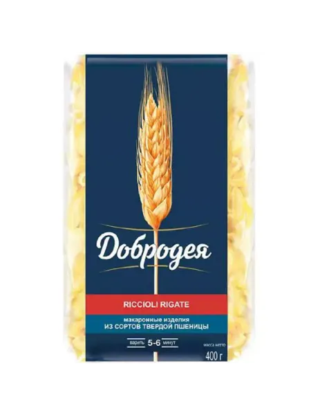 Добродея Макароны Riccioli Rigate Завитоны, 400 гр