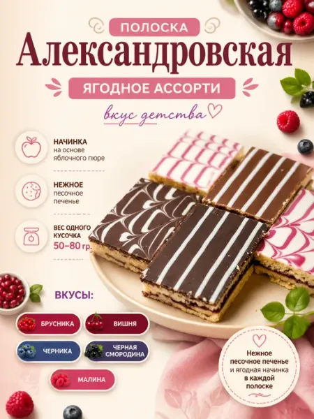 Мак&Над Печенье "Полоска Александровская" Ассорти ягодное,460гр