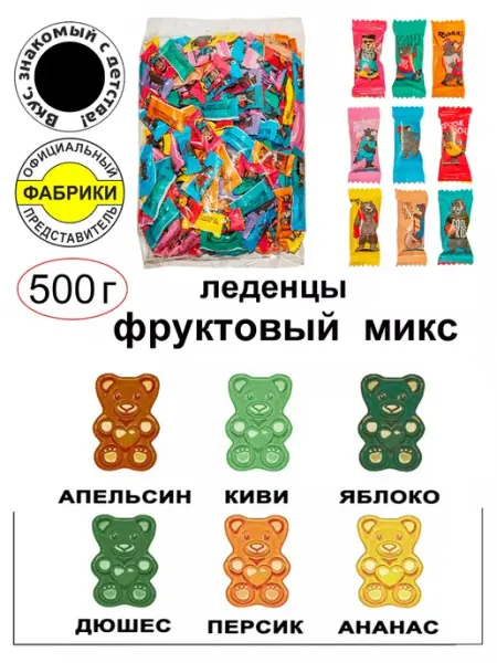 МАЛВИКЪ Карамель леденцовая АМ-МИ фруктовое ассорти 500гр