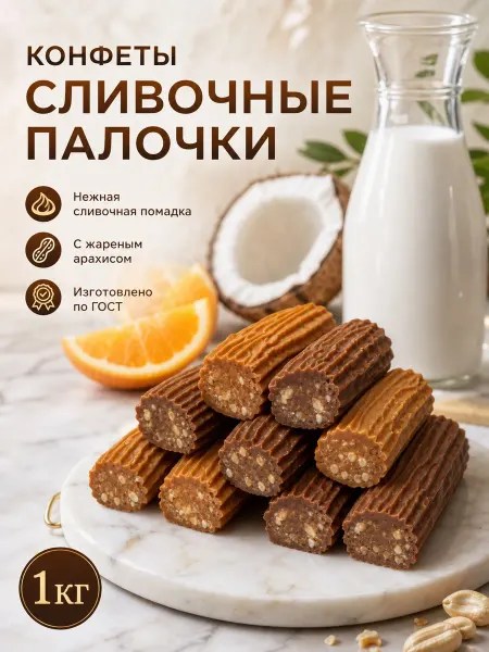 Новгородская кондитерская фабрика Конфеты неглазированные Сливочные палочки ассорти (сливки, к…