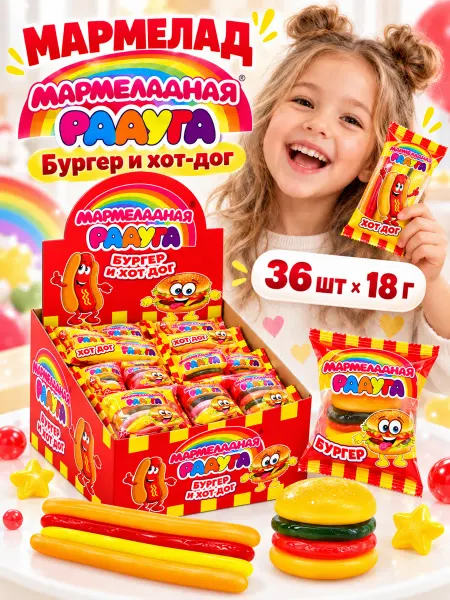 Холодок Мармелад Мармеладная Радуга Бургер и хот дог 36 шт. по 18 гр