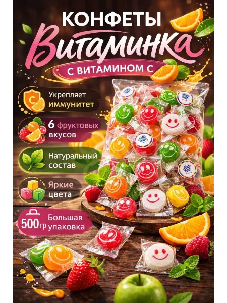 Конфеты леденцовые со смайликими и с витамином С 500 гр